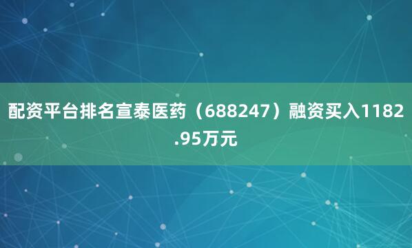配资平台排名宣泰医药（688247）融资买入1182.95万元